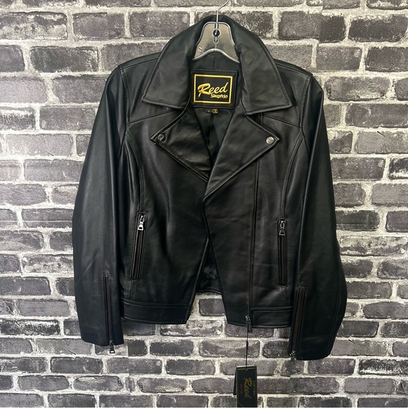 REED EST. 1950 Women's Jacket Genuine Lambskin Leather Biker Fashion Coat - Picture 3 of 16